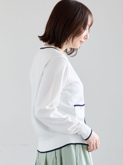 ポケット付きクルーネックカーディガン（オフホワイト/ピンク/グリーン/ネイビー）｜Te chichi（テチチ）通販