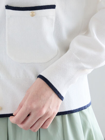 ポケット付きクルーネックカーディガン（オフホワイト/ピンク/グリーン/ネイビー）｜Te chichi（テチチ）通販