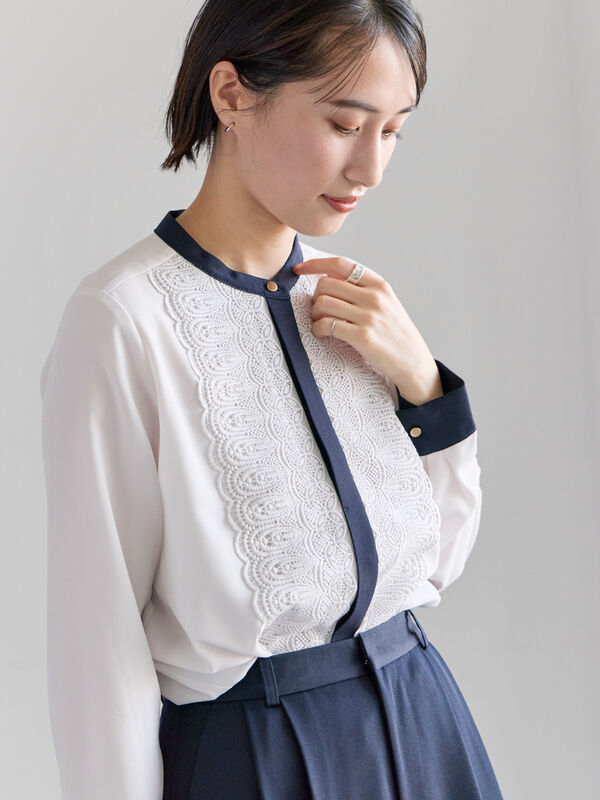 期間限定】 フロントレースブラウス（オフホワイト/グレー/ミント