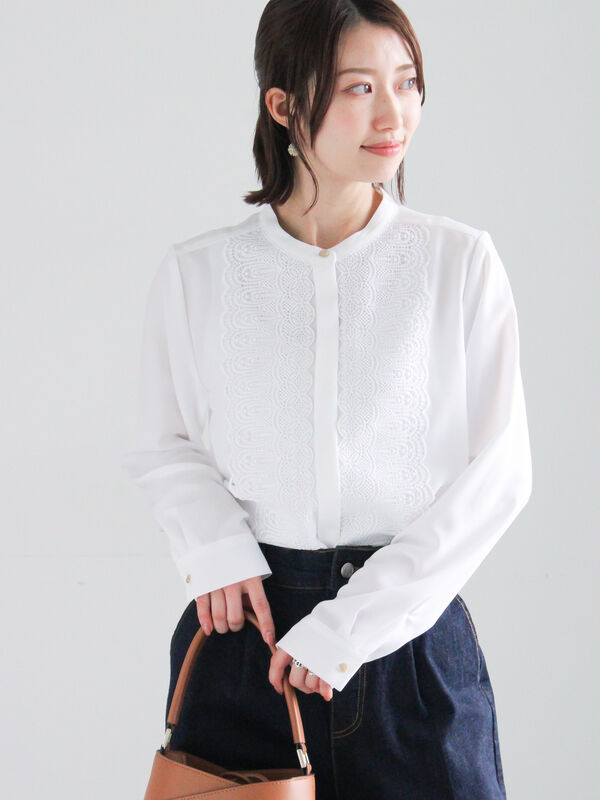 期間限定】 フロントレースブラウス（オフホワイト/グレー/ミント