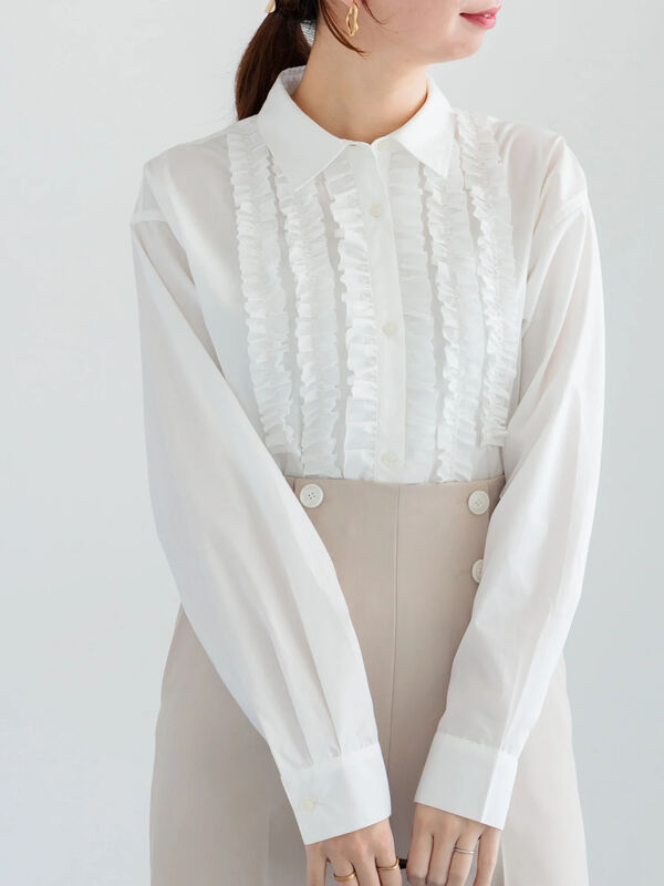 フロントフリルシャツ（オフホワイト/ピンク/イエロー/ブルー/トップス