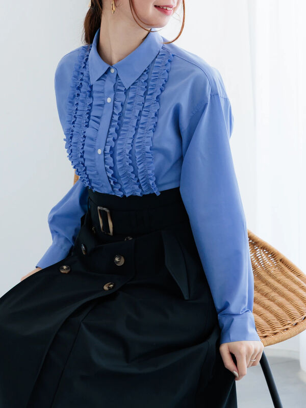 フロントフリルシャツ（オフホワイト/ピンク/イエロー/ブルー/トップス