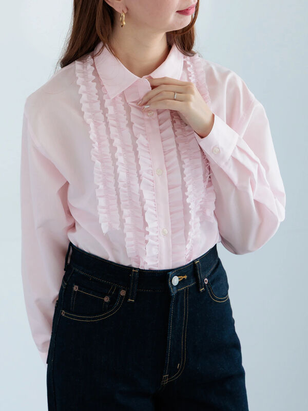 フロントフリルシャツ（オフホワイト/ピンク/イエロー/ブルー/トップス