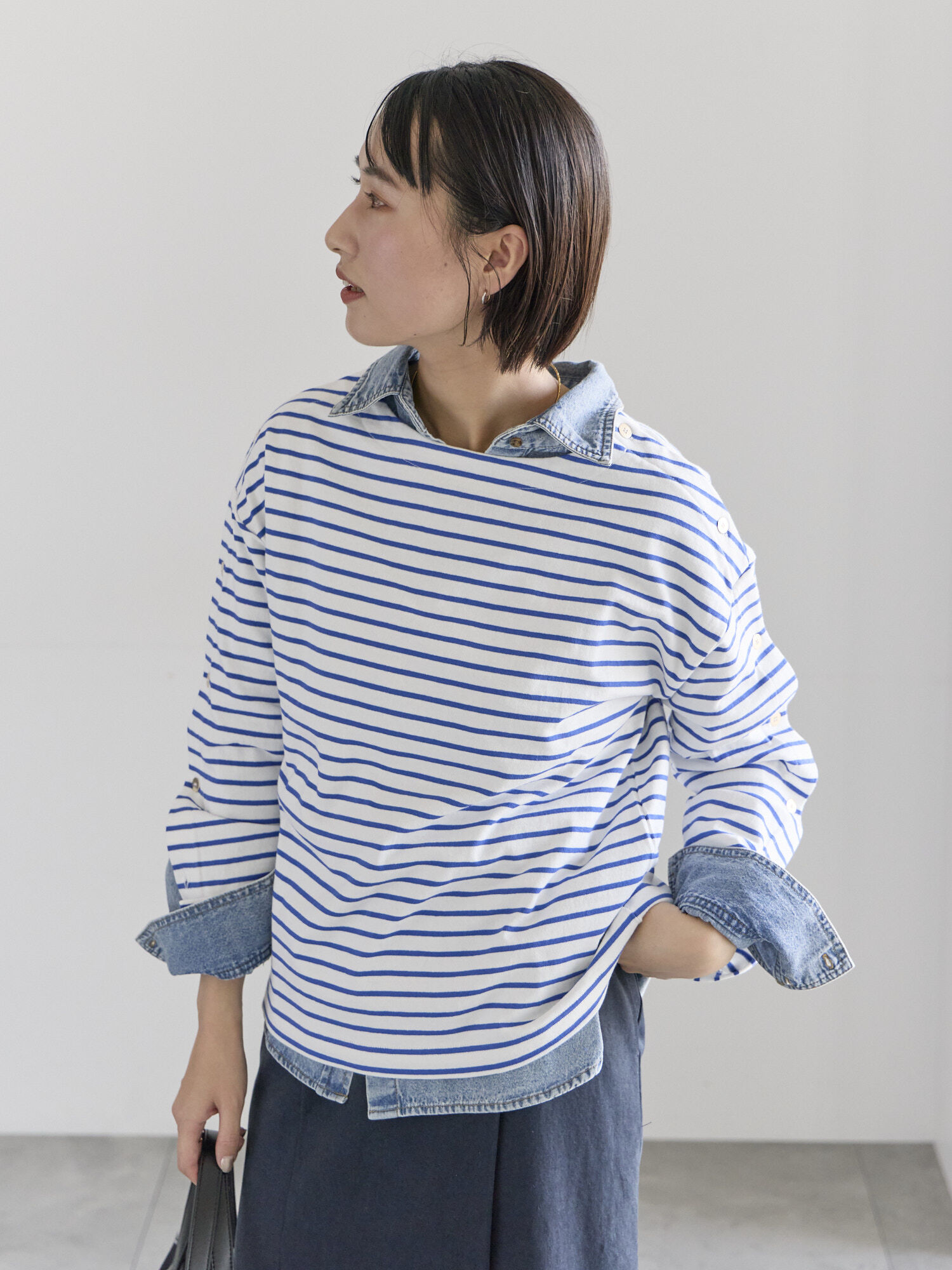 ボーダーカットソー紺た様 セール】 ショルダー釦ボーダーカットソー《2026 spring catalog item