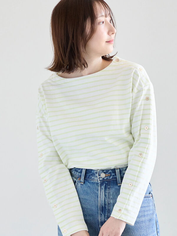 ショルダー釦ボーダーカットソー《2026 spring catalog item》（ミント）｜Te chichi（テチチ）通販