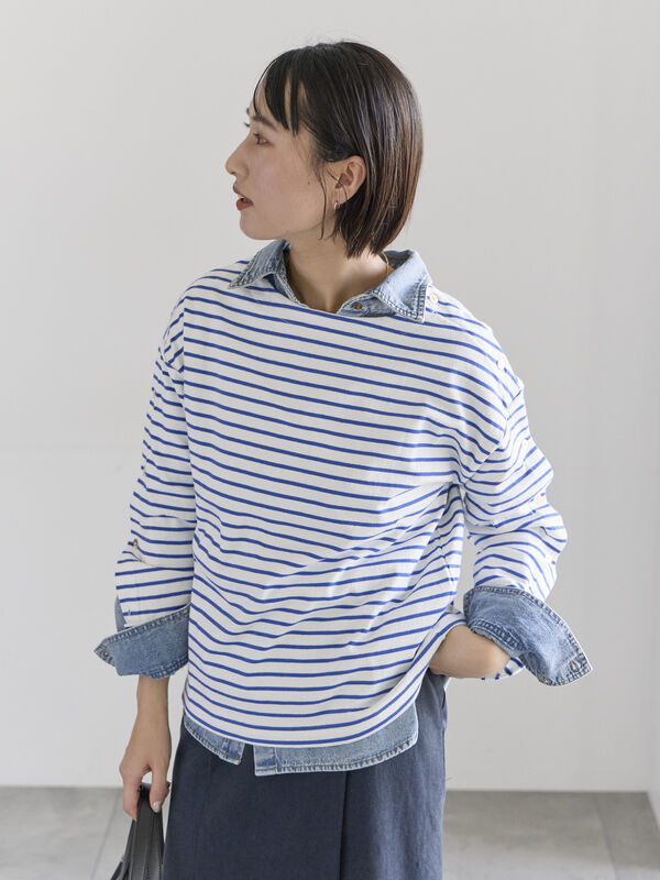 ショルダー釦ボーダーカットソー《2026 spring catalog item》（ピンク