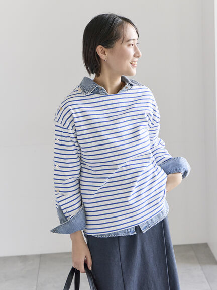 ショルダー釦ボーダーカットソー《2026 spring catalog item》（ピンク/ミント/ブルー/ネイビー）｜Te chichi（テチチ）通販