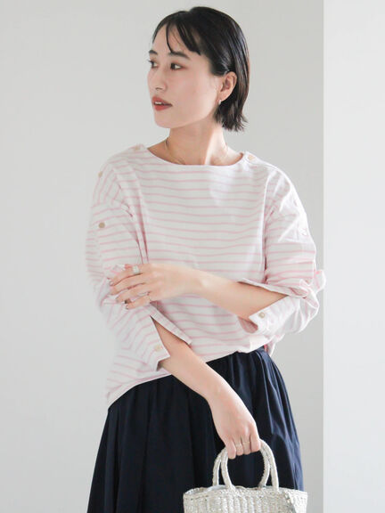 ショルダー釦ボーダーカットソー《2026 spring catalog item》（ピンク/ミント/ブルー/ネイビー）｜Te chichi（テチチ）通販