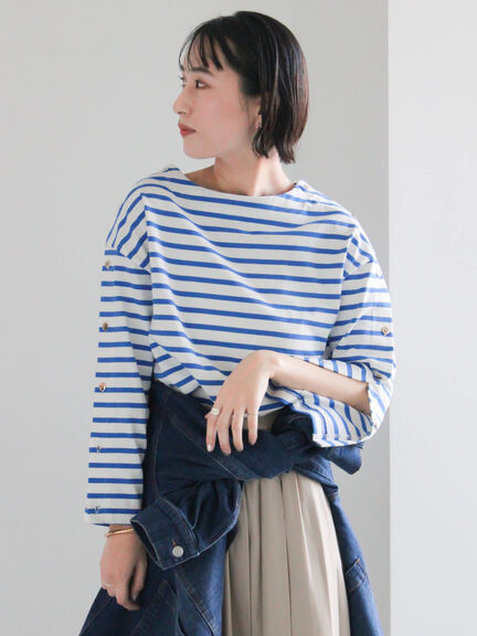 ショルダー釦ボーダーカットソー《2026 spring catalog item》（ピンク/ミント/ブルー/ネイビー）｜Te chichi（テチチ）通販