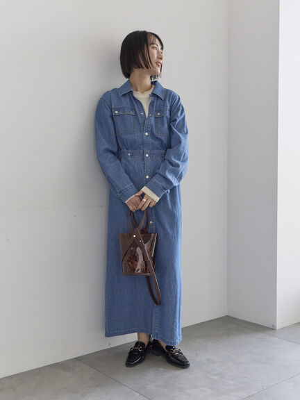 ウエストマークデニムシャツワンピース（ブルー/ネイビー）｜Te chichi（テチチ）通販