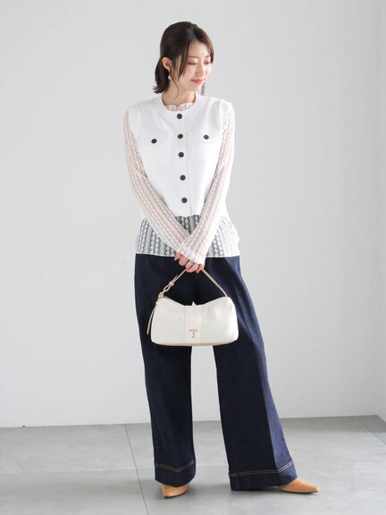 ストレッチレーストップス《2026 spring catalog item》（オフホワイト/サックスブルー/クリーム）｜Te chichi（テチチ）通販