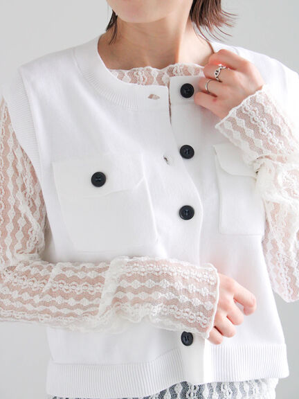 ストレッチレーストップス《2026 spring catalog item》（オフホワイト/サックスブルー/クリーム）｜Te chichi（テチチ）通販