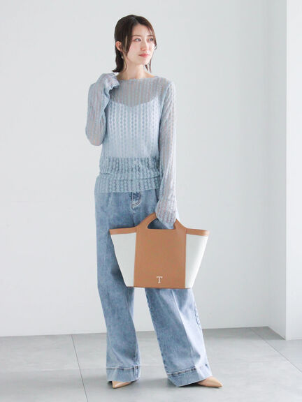 ストレッチレーストップス《2026 spring catalog item》（オフホワイト/サックスブルー/クリーム）｜Te chichi（テチチ）通販