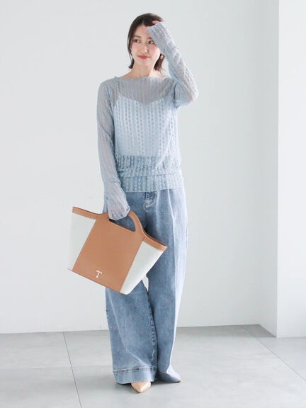 ストレッチレーストップス《2026 spring catalog item》（オフホワイト/サックスブルー/クリーム）｜Te chichi（テチチ）通販