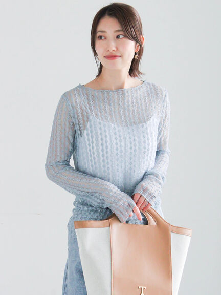 ストレッチレーストップス《2026 spring catalog item》（オフホワイト/サックスブルー/クリーム）｜Te chichi（テチチ）通販