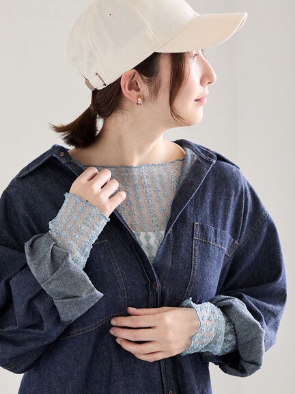 ストレッチレーストップス《2026 spring catalog item》（オフホワイト/サックスブルー/クリーム）｜Te chichi（テチチ）通販