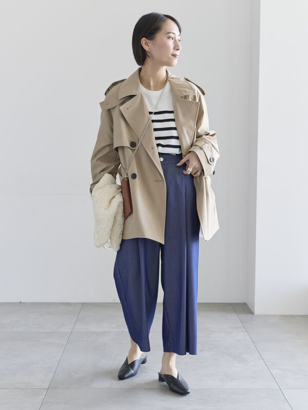 タックポケットワイドクロップトパンツ（グレー/ブラック/ネイビー