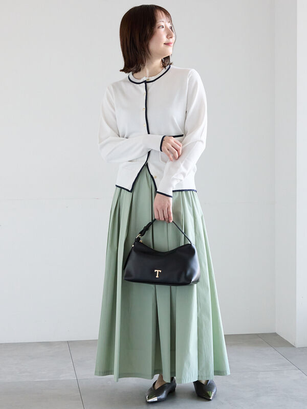 セール】 ダブルタックフレアスカート（ライトベージュ/グリーン