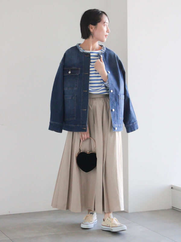 セール】 ダブルタックフレアスカート（ライトベージュ/グリーン