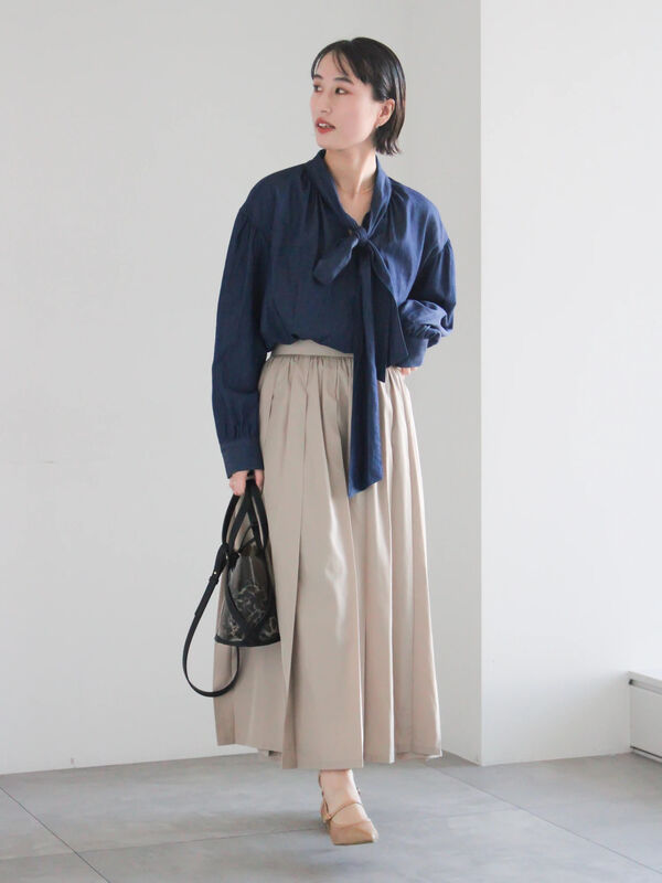 セール】 ダブルタックフレアスカート（ライトベージュ/グリーン