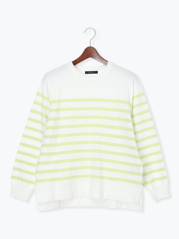 セール】 ボーダーボックスシルエットプルオーバー（ブラック/グリーン