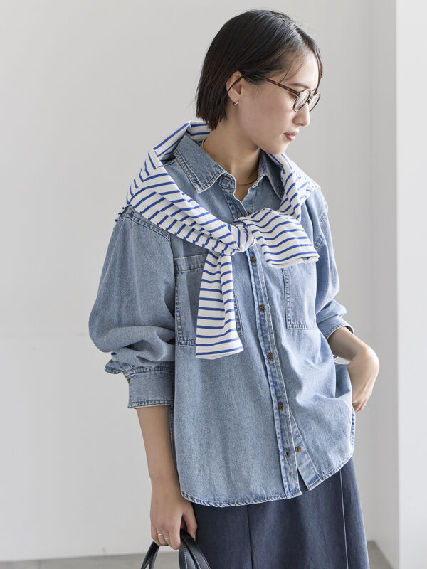 セール】 デニムシャツ（サックスブルー/ネイビー/トップス/シャツ