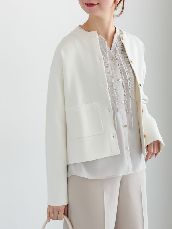 セール】 ミラノリブポケットクルーカーディガン（オフホワイト