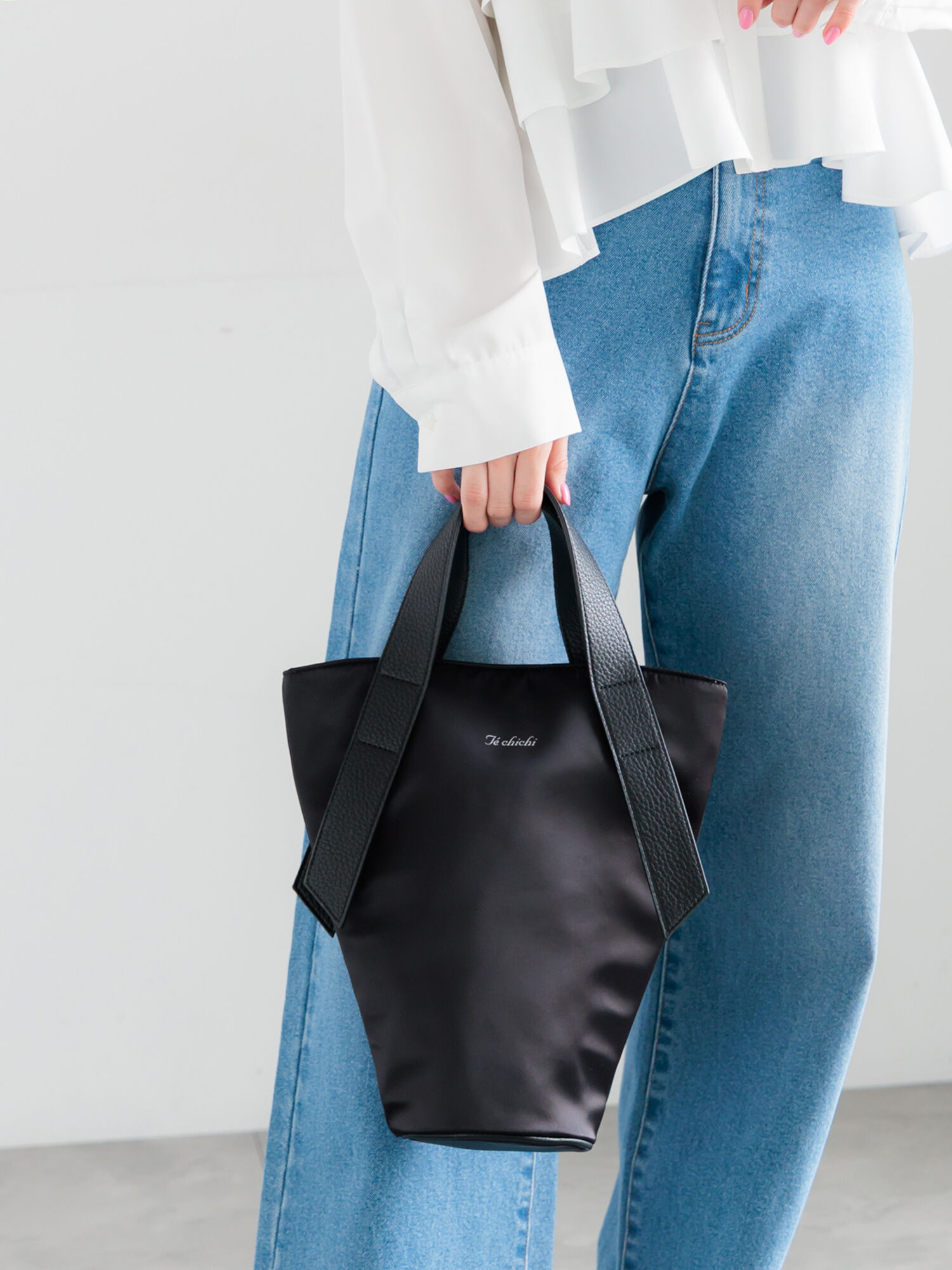 サテンバケットバッグ（チャコールグレー/ブラック/バッグ/バッグ