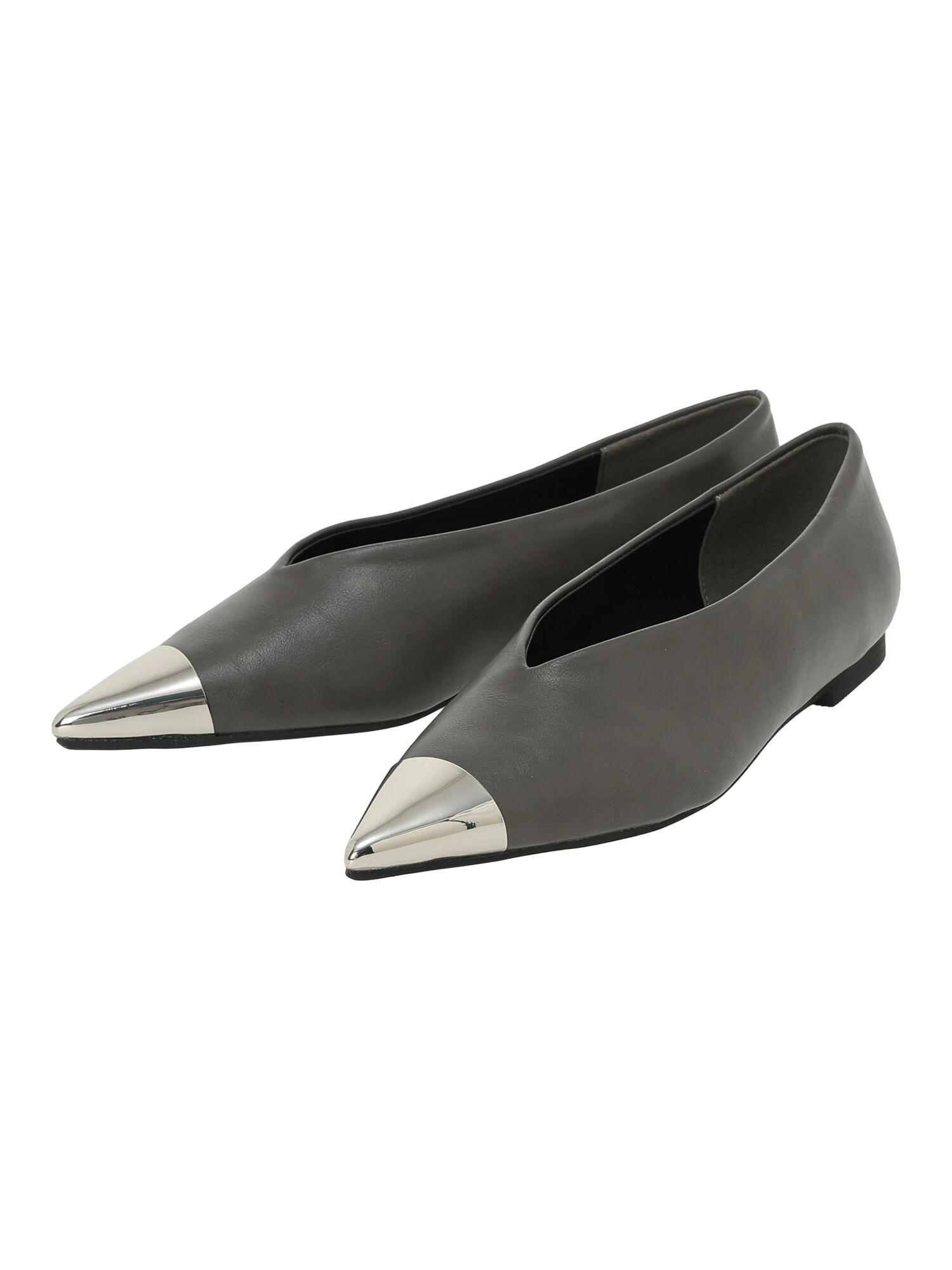 ポインテッドメタルフラットシューズ（チャコールグレー/ブラック