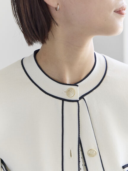 ミラノリブ配色ラインカーディガン（オフホワイト/ネイビー）｜Te chichi（テチチ）通販