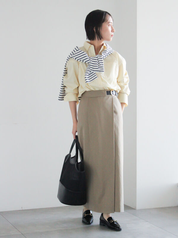 サイドベルトチノタイトスカート（オフホワイト/ベージュ/ネイビー