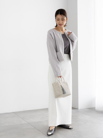 ストレッチジョーゼットナロースカート《2026 spring catalog item》（オフホワイト/チャコールグレー/イエロー）｜Te chichi（テチチ）通販