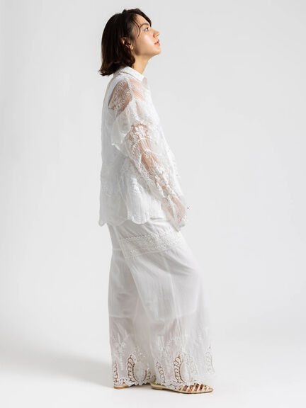 【Atelier ChouChou】オーガンジーレースフリルシャツブラウス（オフホワイト）｜Te chichi（テチチ）通販