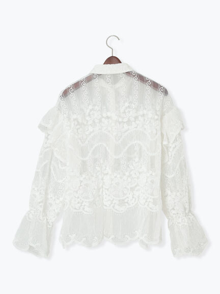 【Atelier ChouChou】オーガンジーレースフリルシャツブラウス（オフホワイト）｜Te chichi（テチチ）通販