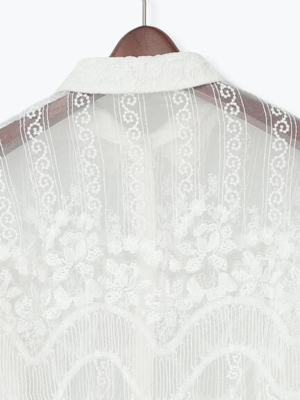 【Atelier ChouChou】オーガンジーレースフリルシャツブラウス（オフホワイト）｜Te chichi（テチチ）通販