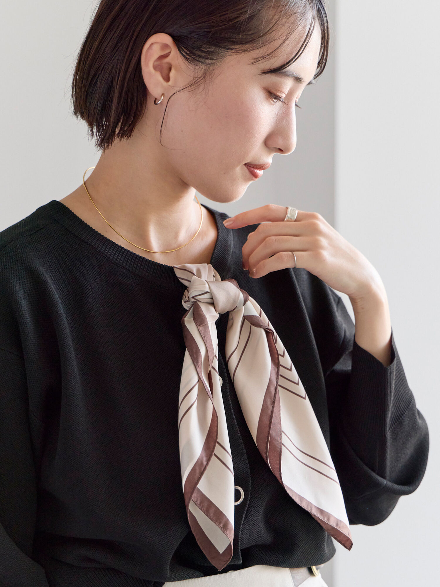 スカーフ入り額 幾何柄シルクスカーフ（ベージュ/イエロー/ブルー/アクセサリー/その他
