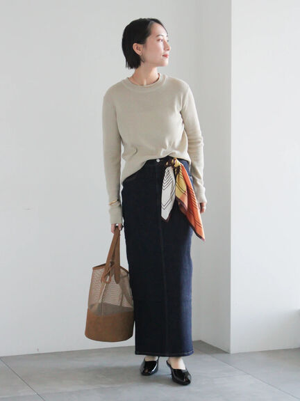 【2026年3月InRed掲載波瑠さん着用】幾何柄シルクスカーフ（ベージュ/イエロー/ブルー）｜Te chichi（テチチ）通販