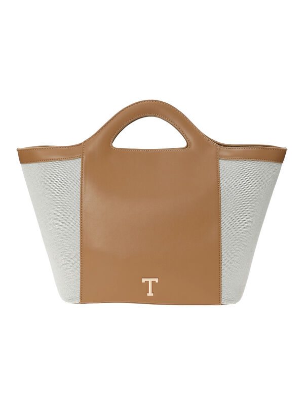 ［SALE］CINOH レザーコンビ トートバッグ&ポーチ TOTE Tメタルキャンバスエコレザーコンビトートバッグ（ブラック/ベージュ