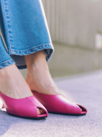 フロントオープンミュール（ブラック/ピンク/ベージュ/シューズ