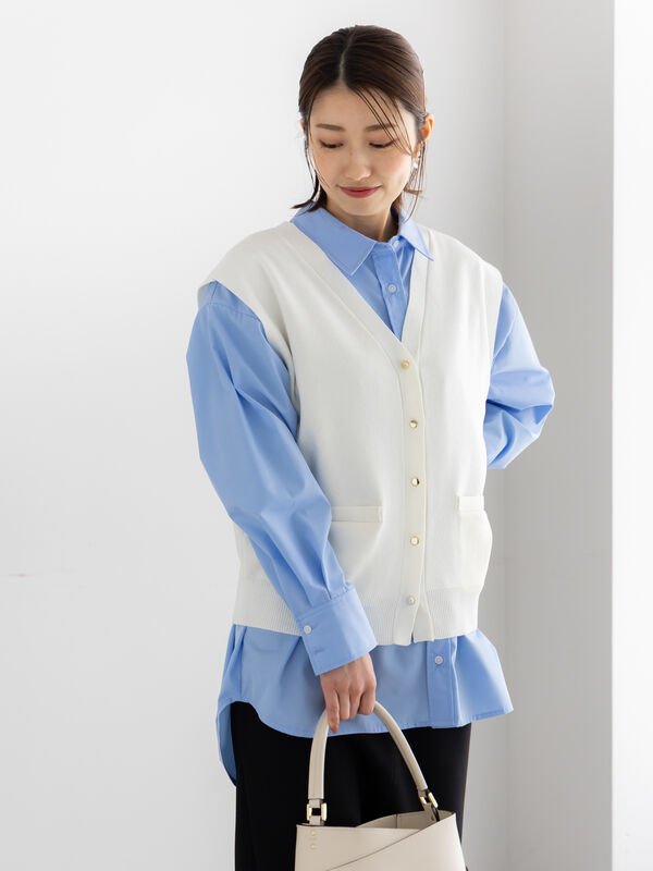【WHITE】<conte>ジップ Vネックベスト セール】 総針ポケット付きVネックベスト《2026 spring catalog item