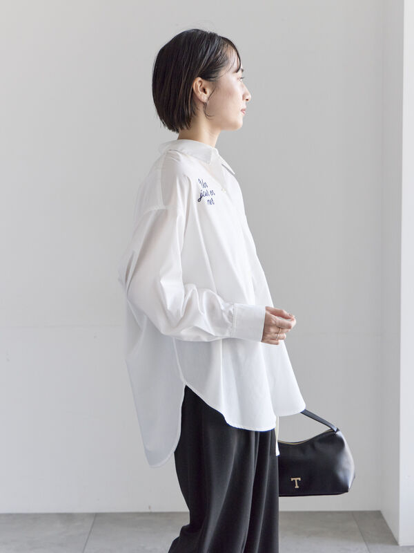 ポイント刺繍シャツ（オフホワイト/ストライプ/チェック/トップス