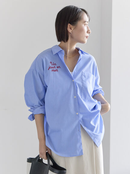 ポイント刺繍シャツ《2026 spring catalog item》（オフホワイト/ストライプ/チェック）｜Te chichi（テチチ）通販