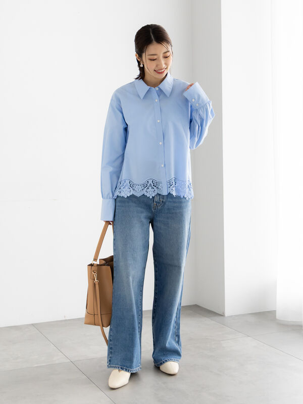 未使用級★Drawer ドゥロワー レースヘムスカラップブラウス 36 Drawer ドゥロワー 22AW 日本製 FALL1 レースヘムスカラップブラウス