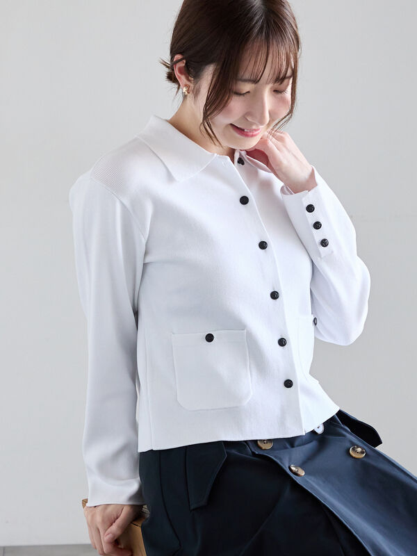総針衿付きジャケットカーディガン《2026 spring catalog item》（オフホワイト）｜Te chichi（テチチ）通販
