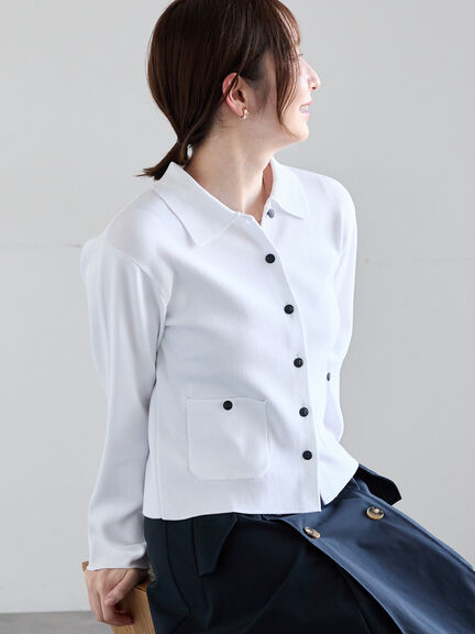 総針衿付きジャケットカーディガン《2026 spring catalog item》（オフホワイト/ピンク/ネイビー）｜Te chichi（テチチ）通販