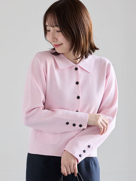 総針衿付きジャケットカーディガン《2026 spring catalog item》（オフホワイト/ピンク/ネイビー）｜Te chichi（テチチ）通販