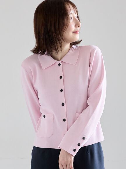 総針衿付きジャケットカーディガン《2026 spring catalog item》（オフホワイト/ピンク/ネイビー）｜Te chichi（テチチ）通販