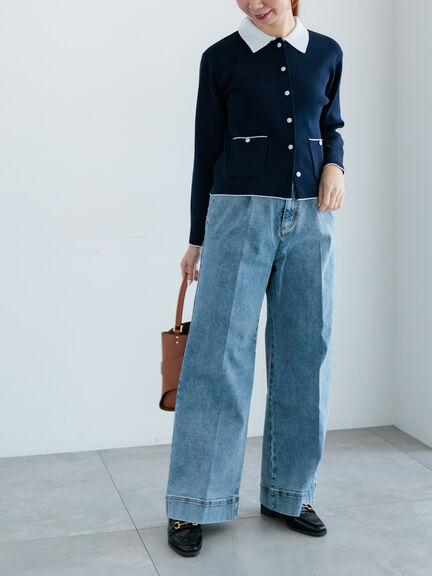 総針衿付きジャケットカーディガン《2026 spring catalog item》（オフホワイト/ピンク/ネイビー）｜Te chichi（テチチ）通販