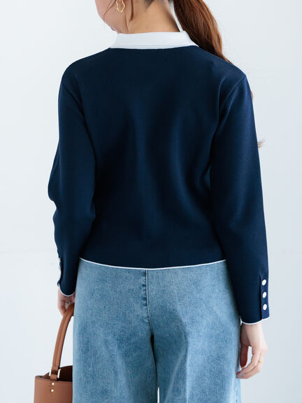 総針衿付きジャケットカーディガン《2026 spring catalog item》（オフホワイト/ピンク/ネイビー）｜Te chichi（テチチ）通販