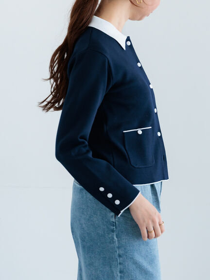 総針衿付きジャケットカーディガン《2026 spring catalog item》（オフホワイト/ピンク/ネイビー）｜Te chichi（テチチ）通販